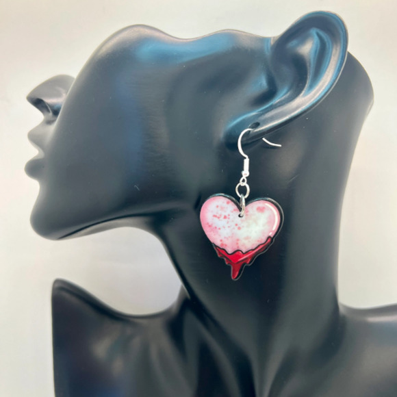 Bleeding Heart Earrings - Valentines Day Earrings - Wednesday Addams Earrings - Picture 9 of 10